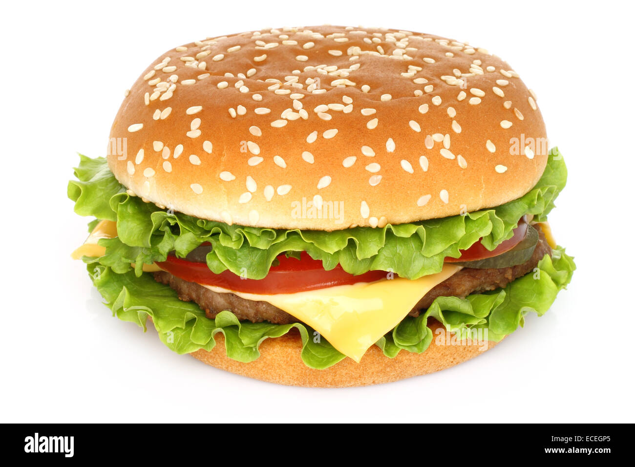 Grandi hamburger su sfondo bianco Foto Stock