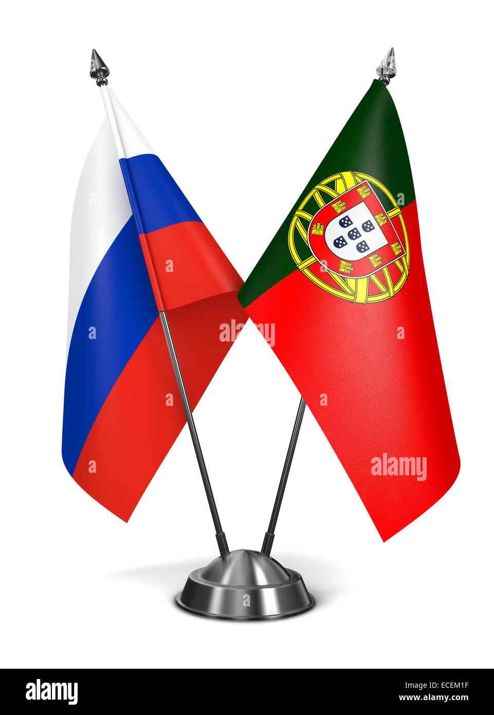 Russia e Portogallo - Bandiere in miniatura. Foto Stock