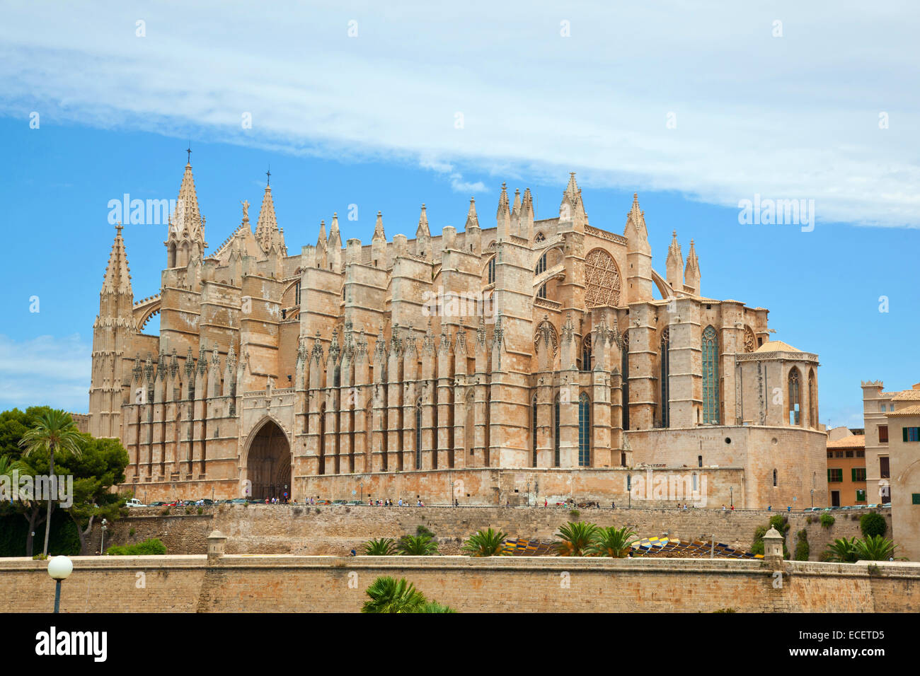 Vista laterale di Palma de Maiorca cattedrale, isole Baleari, Spagna. Foto Stock