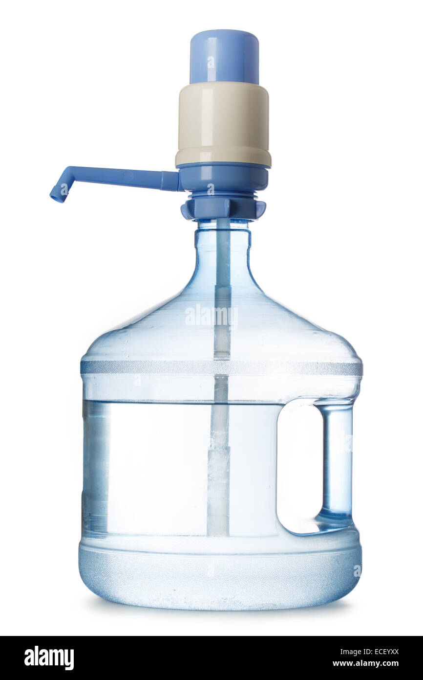 Bottiglia grande di acqua con pompa manuale Foto Stock
