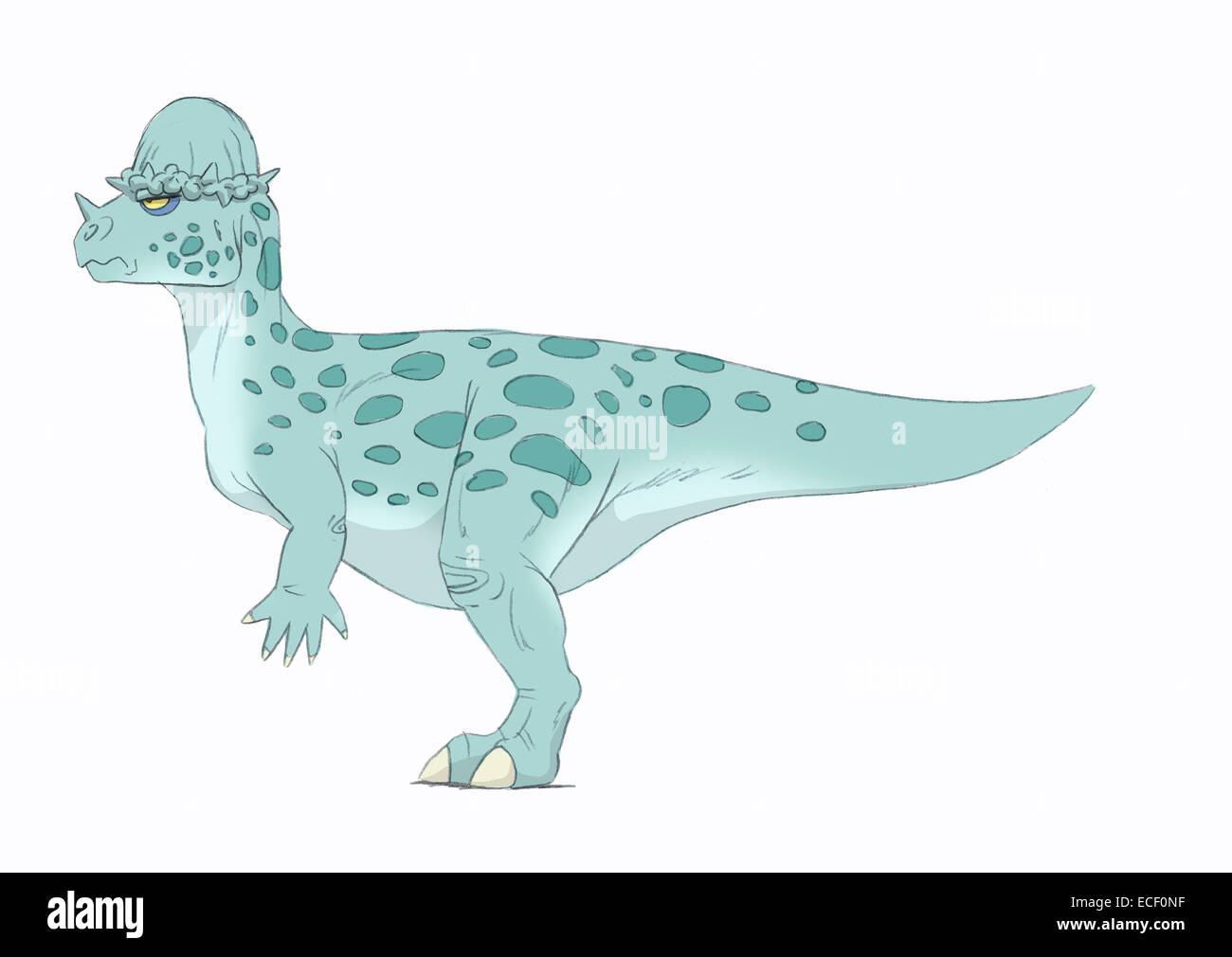 Pachycephalosaurus disegno a matita con i colori digitali. Foto Stock