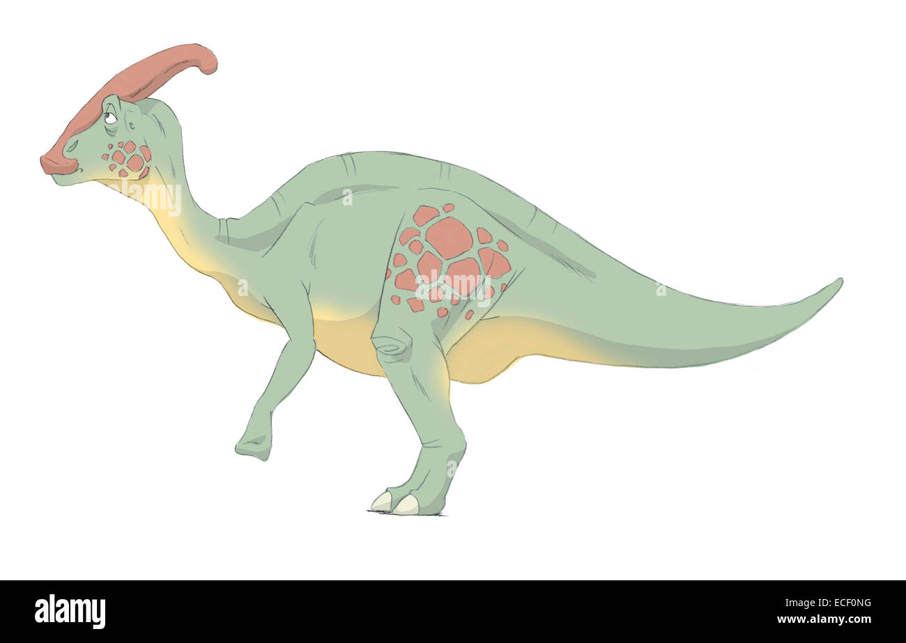 Parasaurolophus disegno a matita con i colori digitali. Foto Stock