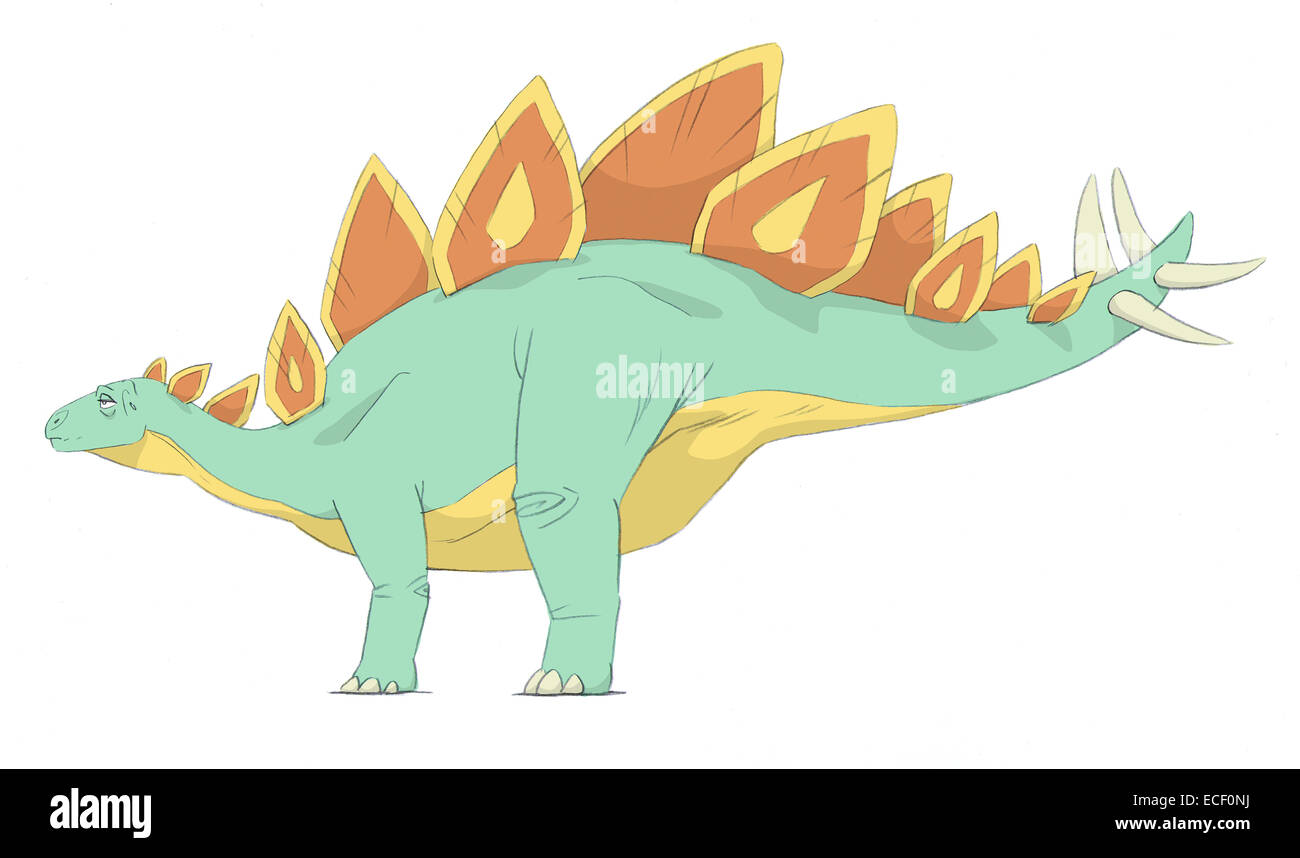 Stegosaurus disegno a matita con i colori digitali. Foto Stock