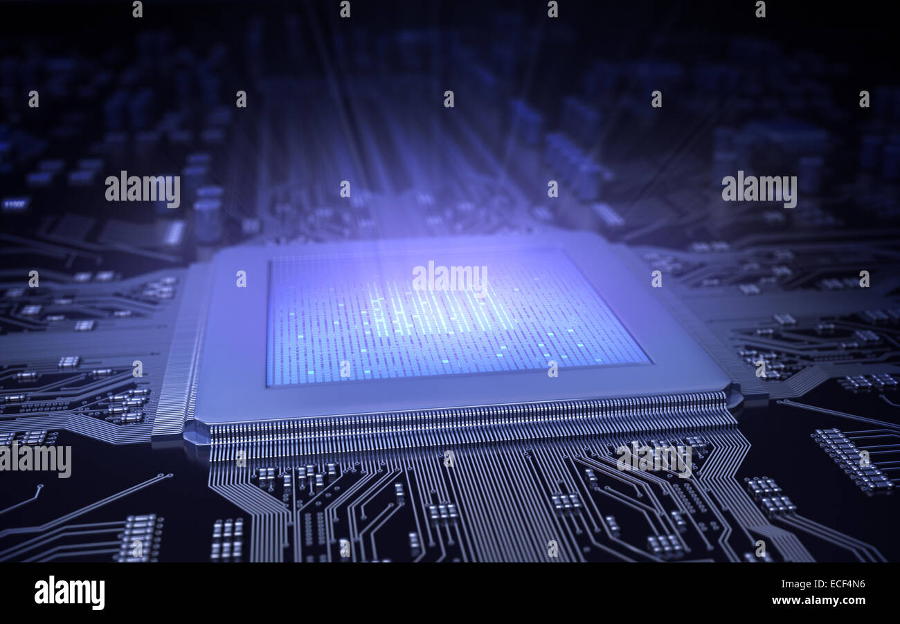 Luce nel chip del computer. Foto Stock