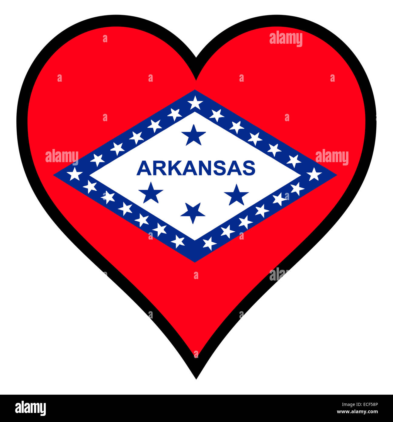 Arkansas flag di stato entro un cuore tutti su uno sfondo bianco Foto Stock