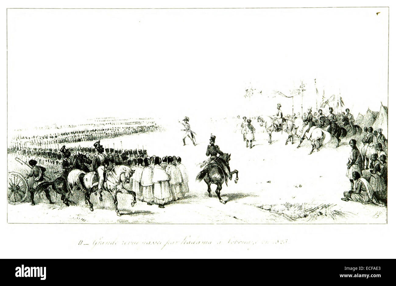 LEGUEVEL DE LACOMBE(1840) p261 Le roi Radama Ier en passant revue ses troupes en 1825 Foto Stock