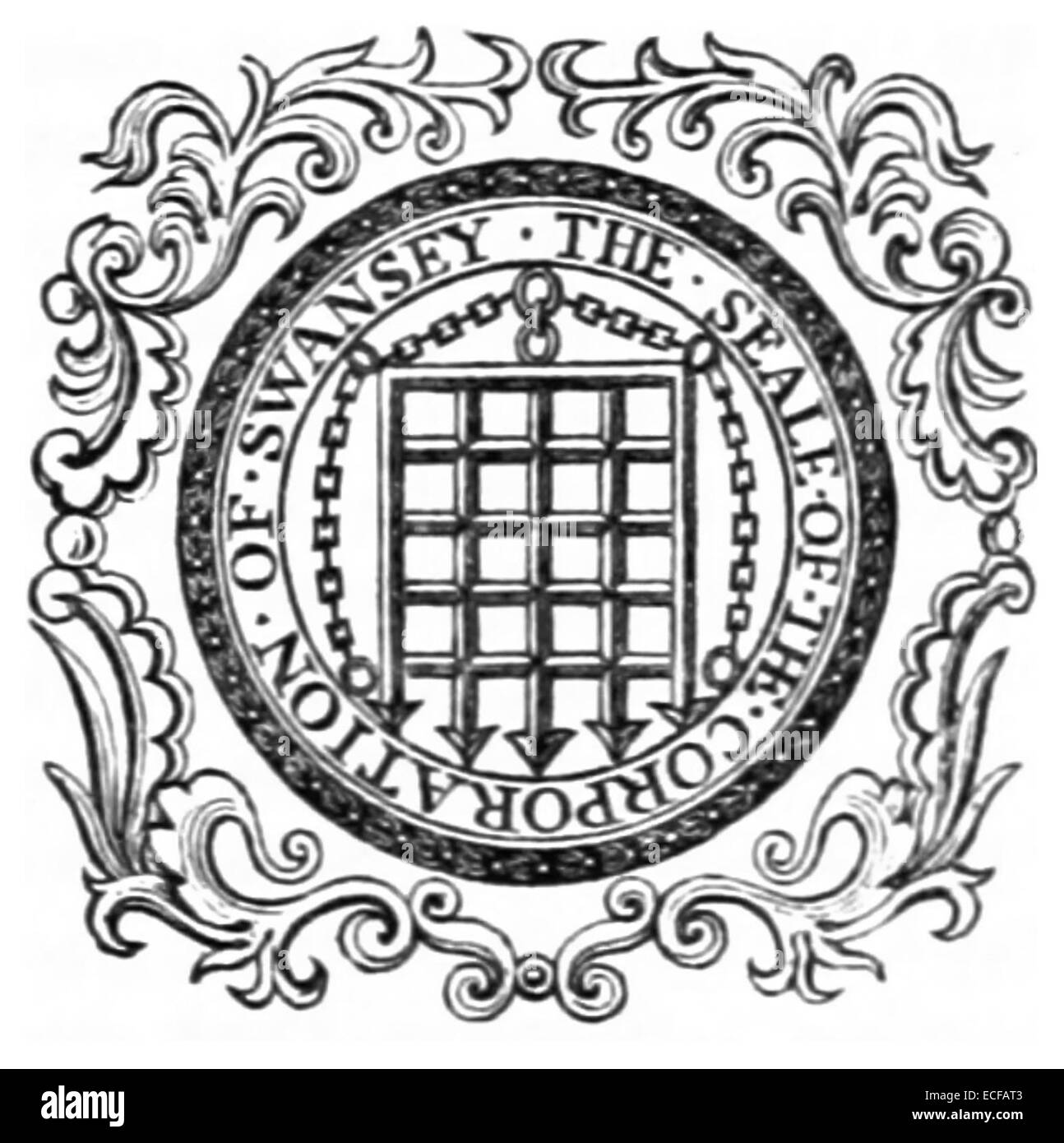 Un'illustrazione del sigillo aziendale di Swensey, citato in *Lewis (1833)*, che mostra un simbolo ufficiale di questo periodo. Foto Stock