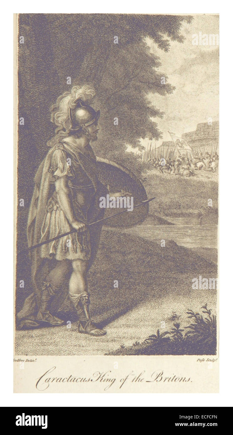 Questo riferimento dalla pubblicazione di Mante del 1800 discute Caractacus, il re dei Britanni, offrendo approfondimenti storici sul suo ruolo e il suo significato nella storia britannica. Foto Stock