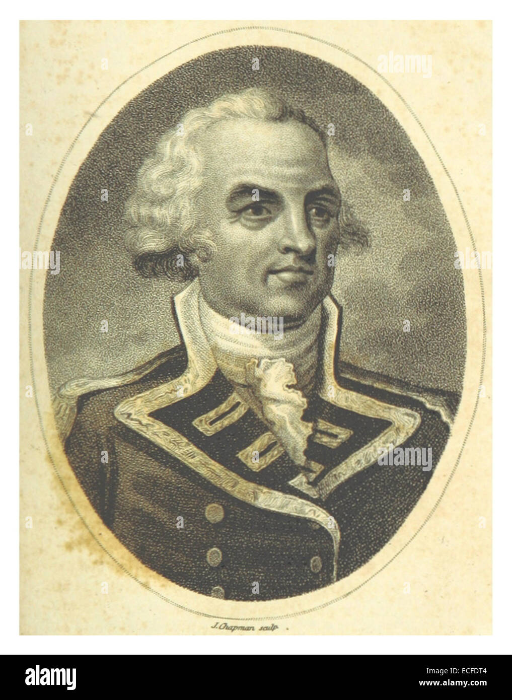 Questa illustrazione del 1800 di Mante raffigura il generale Hutchinson, una figura notevole della prima storia americana. L'immagine rappresenta la figura in un contesto militare, offrendo una visione del suo ruolo durante i primi anni degli Stati Uniti. Foto Stock