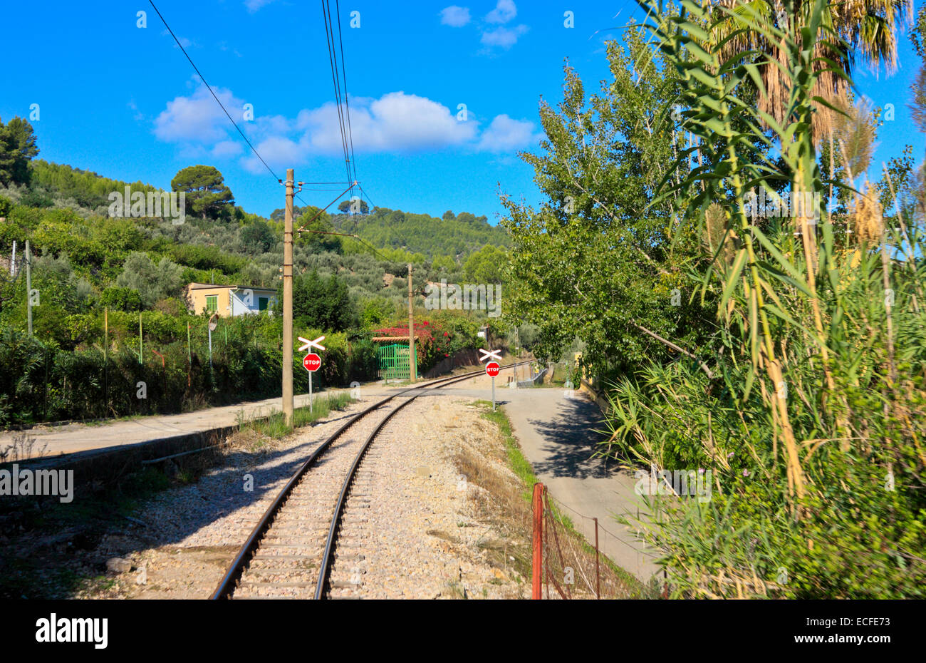 Le vie del centro storico di ferrovia tra Palma e Soller Maiorca Isole Baleari Foto Stock