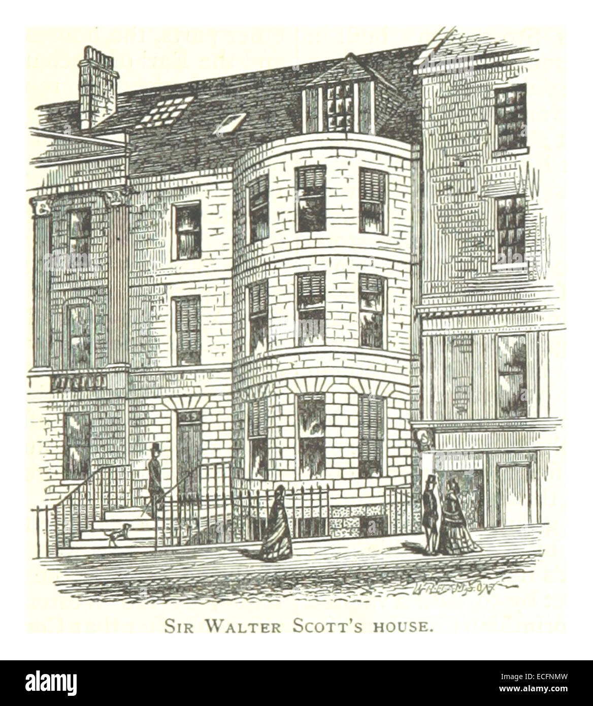 Questa illustrazione del 1875 di Paterson mostra la casa di Sir Walter Scott, un sito chiave nella storia letteraria scozzese, che riflette lo stile architettonico dell'epoca. Foto Stock
