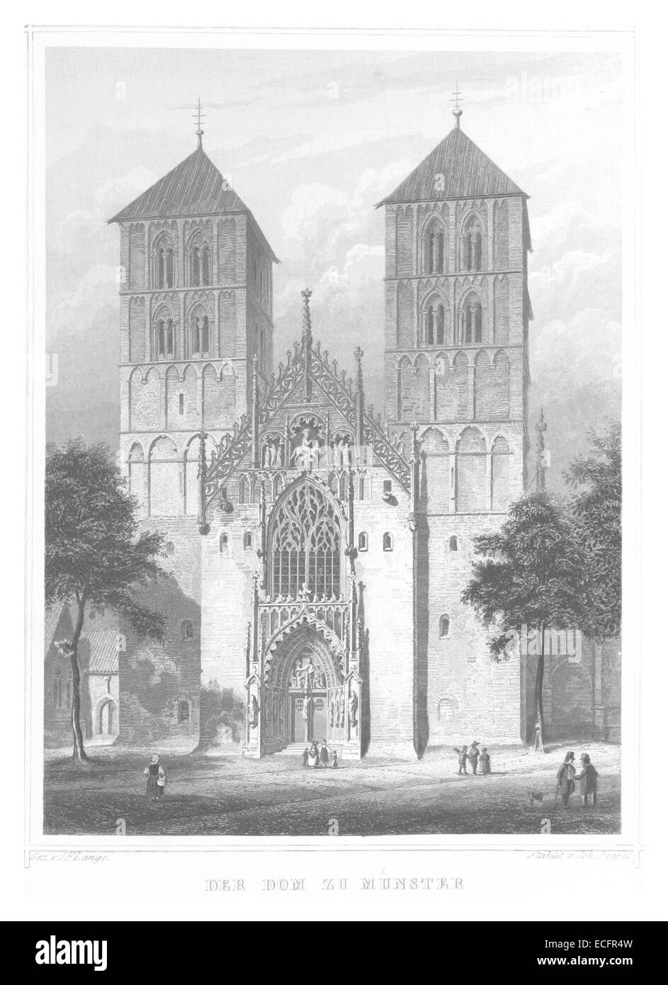Questa illustrazione del 1852 di Poppel raffigura la cattedrale di Münster (Der Dom), mettendo in risalto i dettagli architettonici e la grandezza di questo iconico monumento tedesco. Foto Stock