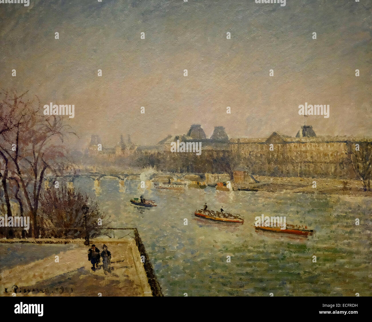 Mattina di sole invernale, gelo, il Pont Neuf, Senna, il Louvre, 1901 Camille Pissarro Foto Stock