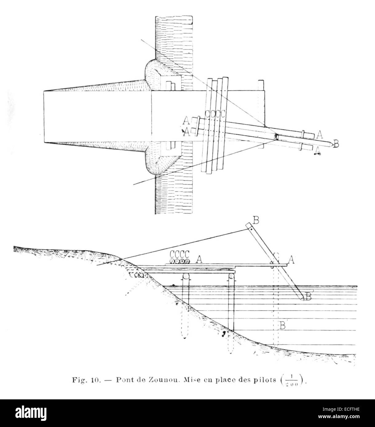 Un'illustrazione tratta dal lavoro di Roques del 1892, con la Figura 10. L'immagine rappresenta probabilmente una rappresentazione dettagliata di un soggetto specifico, possibilmente una figura scientifica o architettonica. Foto Stock