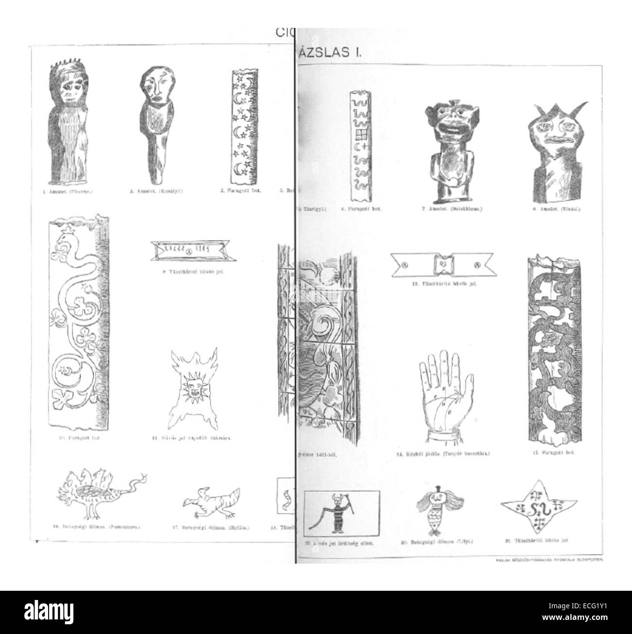 Questa illustrazione del 1894 di Wlislocki presenta simboli magici, un tema comune nelle tradizioni esoteriche e occulte. L'opera d'arte mostra disegni intricati pensati per rappresentare credenze mistiche. Foto Stock