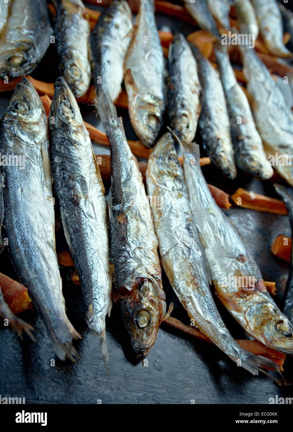 Aringhe al forno carote a bastoncini.cucina scandinava Foto Stock