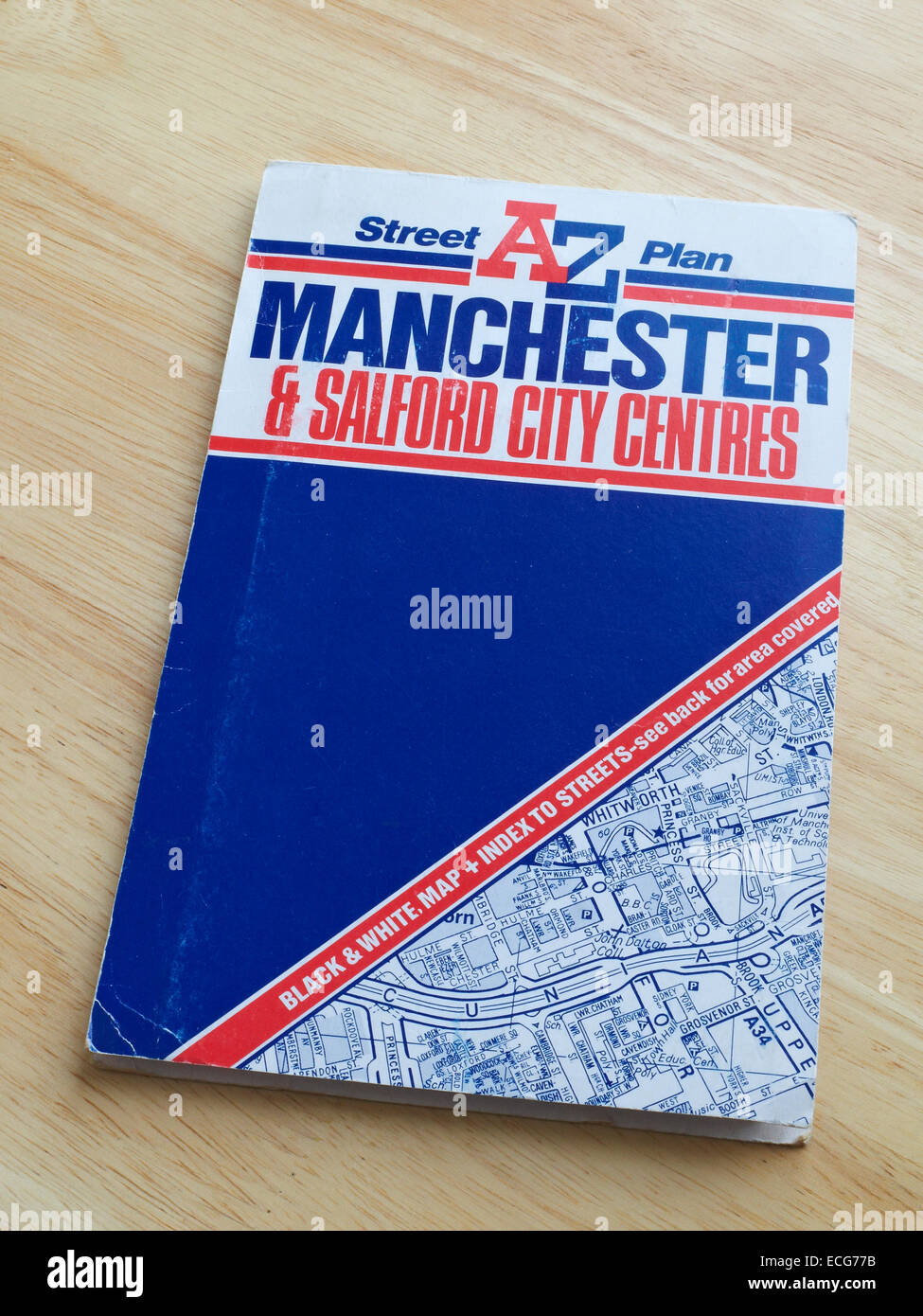 Mappa AZ per Manchester & Salford city centre REGNO UNITO Foto Stock