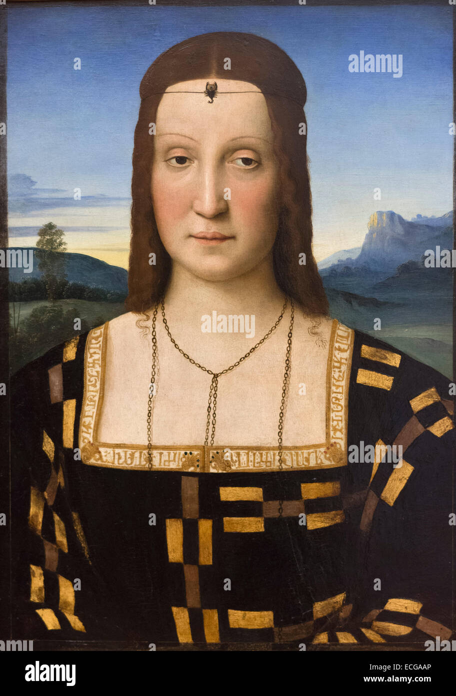 Firenze. L'Italia. Galleria degli Uffizi. Ritratto di Elisabetta Gonzaga (c. 1503 - 1504), da Raffaello. Galleria degli Uffizi. Foto Stock