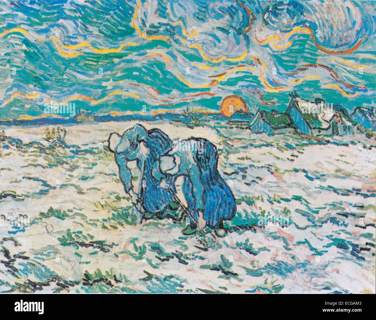 Scavare due donne contadine scavare su una coperta di neve campo 1890 Vincent Van Gogh Foto Stock