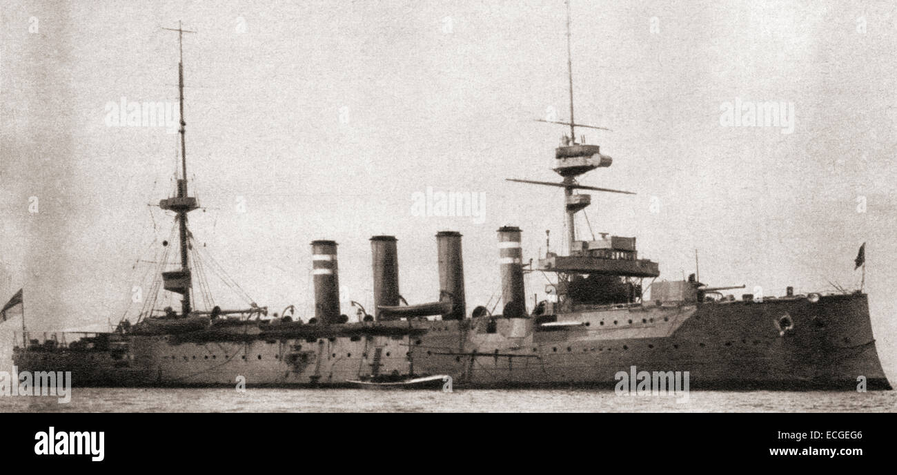HMS Hampshire, Devonshire-classe cruiser blindate costruite per la Royal Navy, affondato dopo aver colpito una mina tedesca e tenendo Maresciallo di Campo Lord Kitchener fino alla sua morte nel 1916. Foto Stock