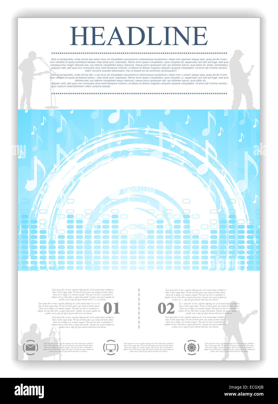 Abstract musica blu flyer design. Illustrazione Vettoriale Foto Stock