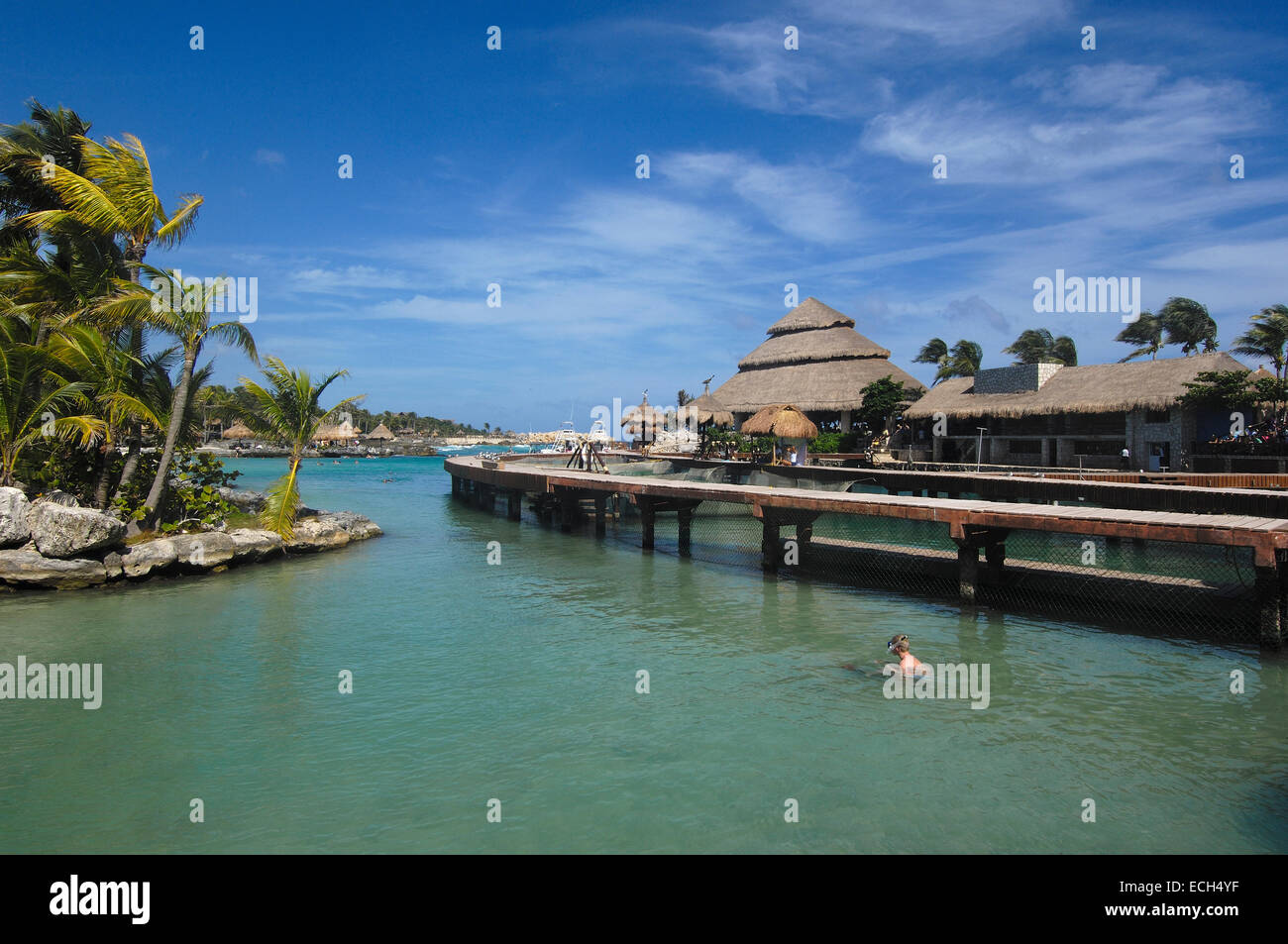 Area di spiaggia, a Xcaret, Eco-parco archeologico, Playa del Carmen, Quintana Roo stato, Riviera Maya, la penisola dello Yucatan, Messico Foto Stock