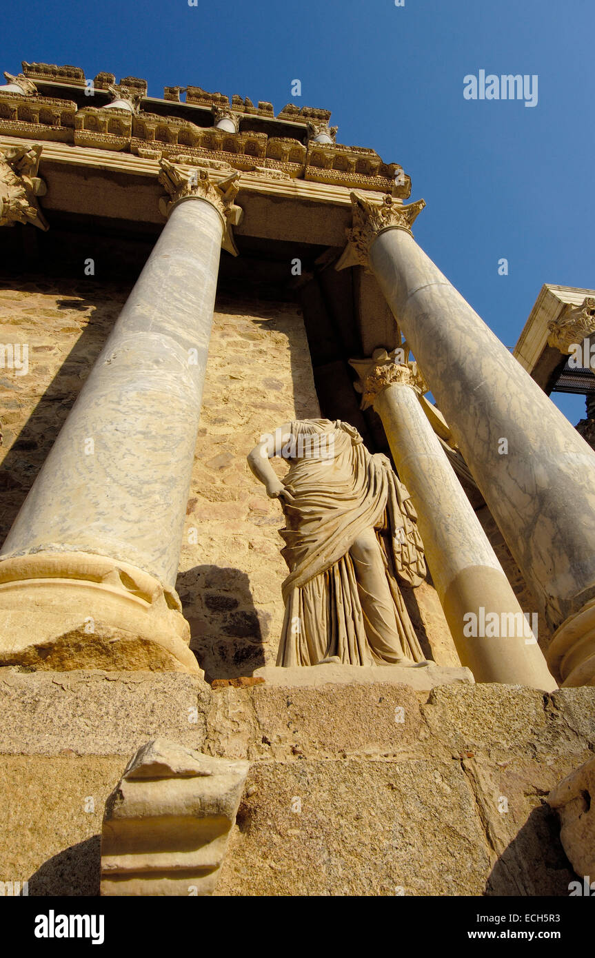 Rovine, teatro nella vecchia città romana Emerita Augusta, Ruta de la Plata, Merida, provincia di Badajoz, Spagna, Europa Foto Stock
