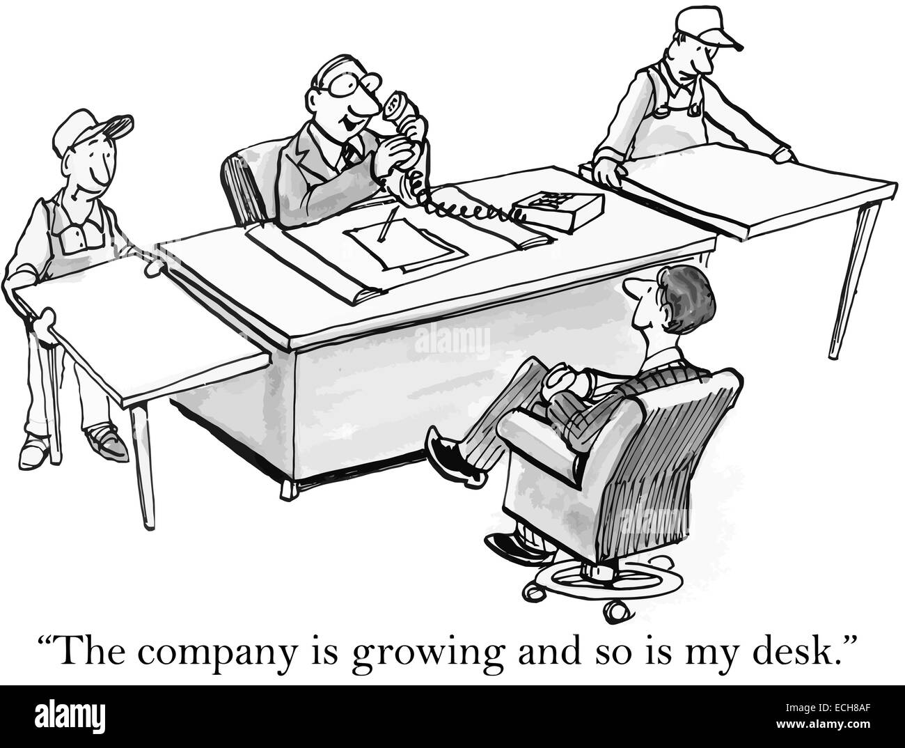 "L'azienda sta crescendo e così è la mia scrivania." Illustrazione Vettoriale