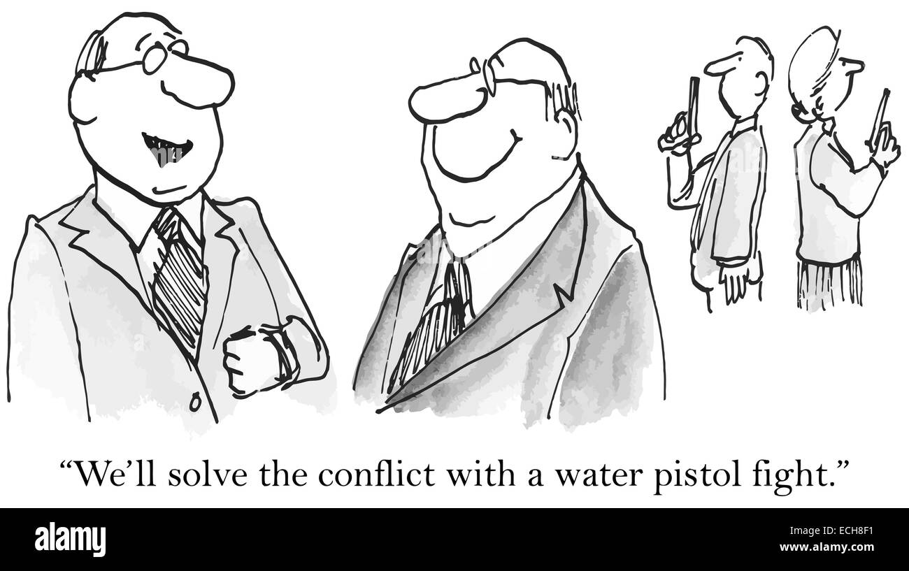 "Ci sarà in grado di risolvere il conflitto con una pistola ad acqua lotta". Illustrazione Vettoriale