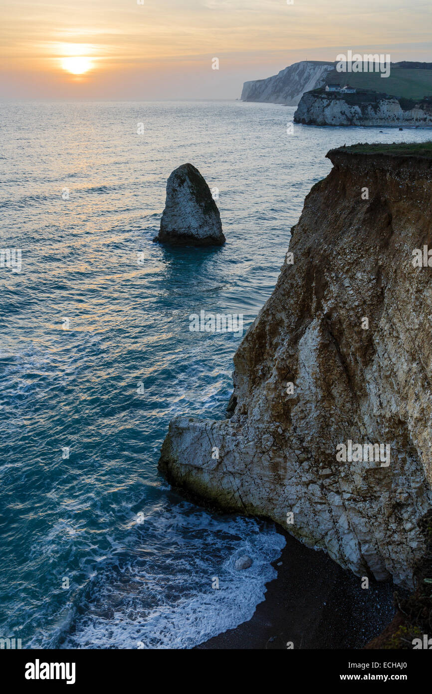 Tramonto a Baia di acqua dolce, Isola di Wight. Foto Stock