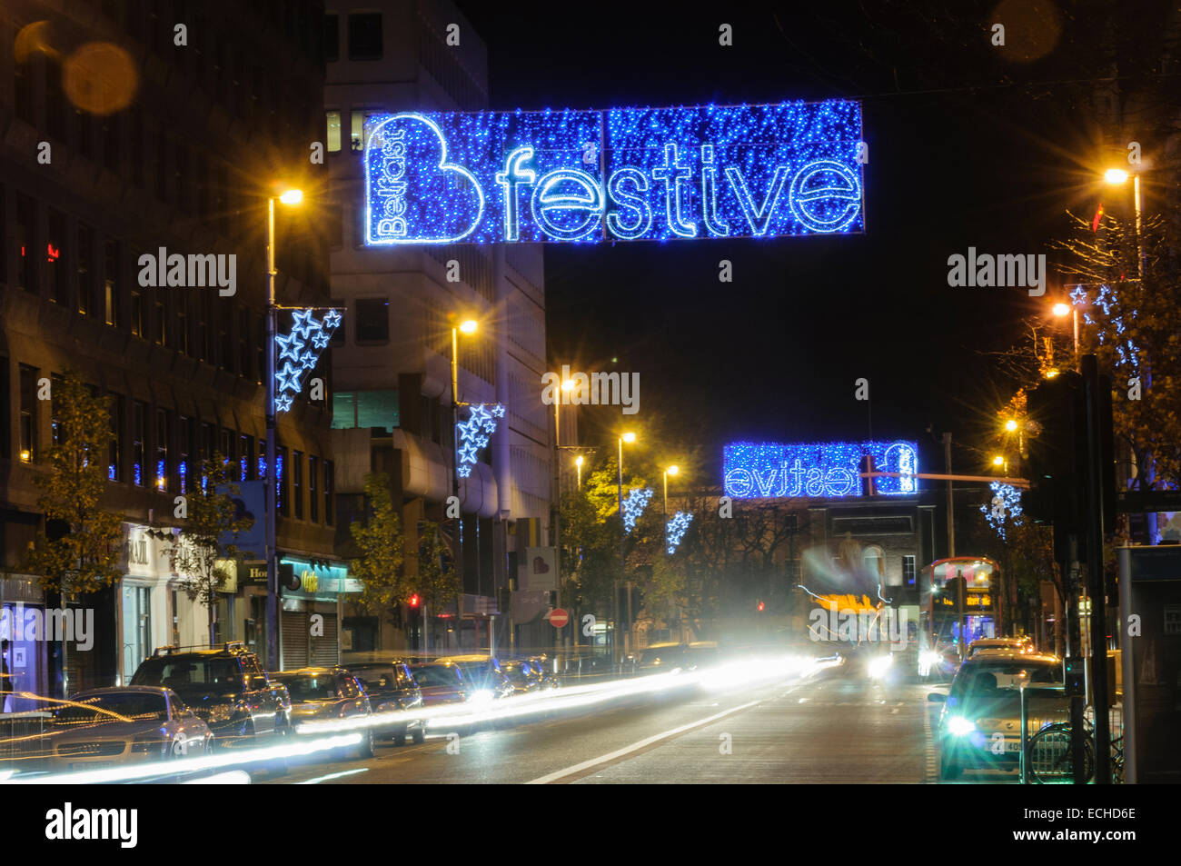 Le luci di Natale in Belfast City Centre Foto Stock