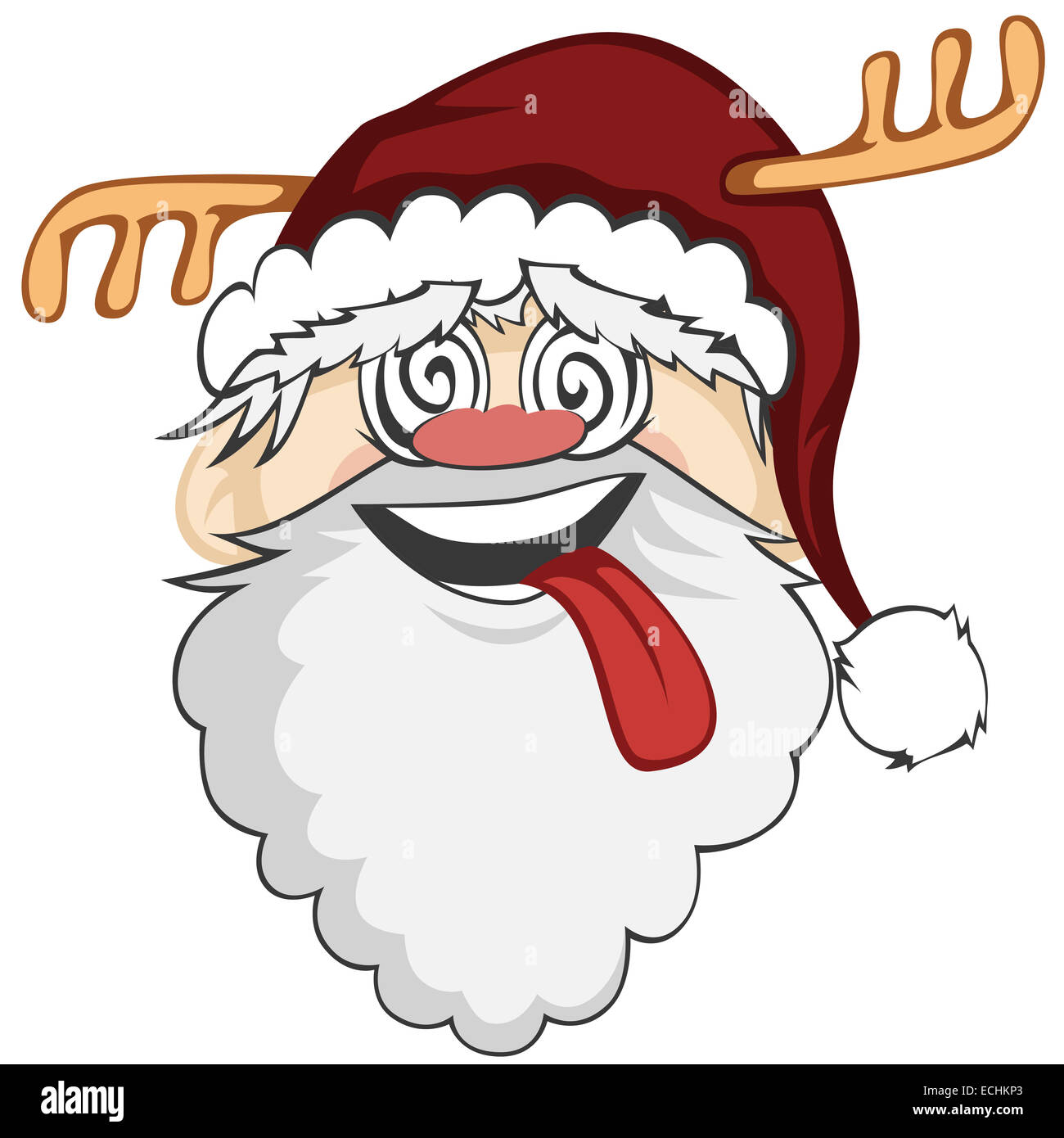 Santa Claus è sorridente con la lingua di fuori e gli occhi pazzi Foto Stock