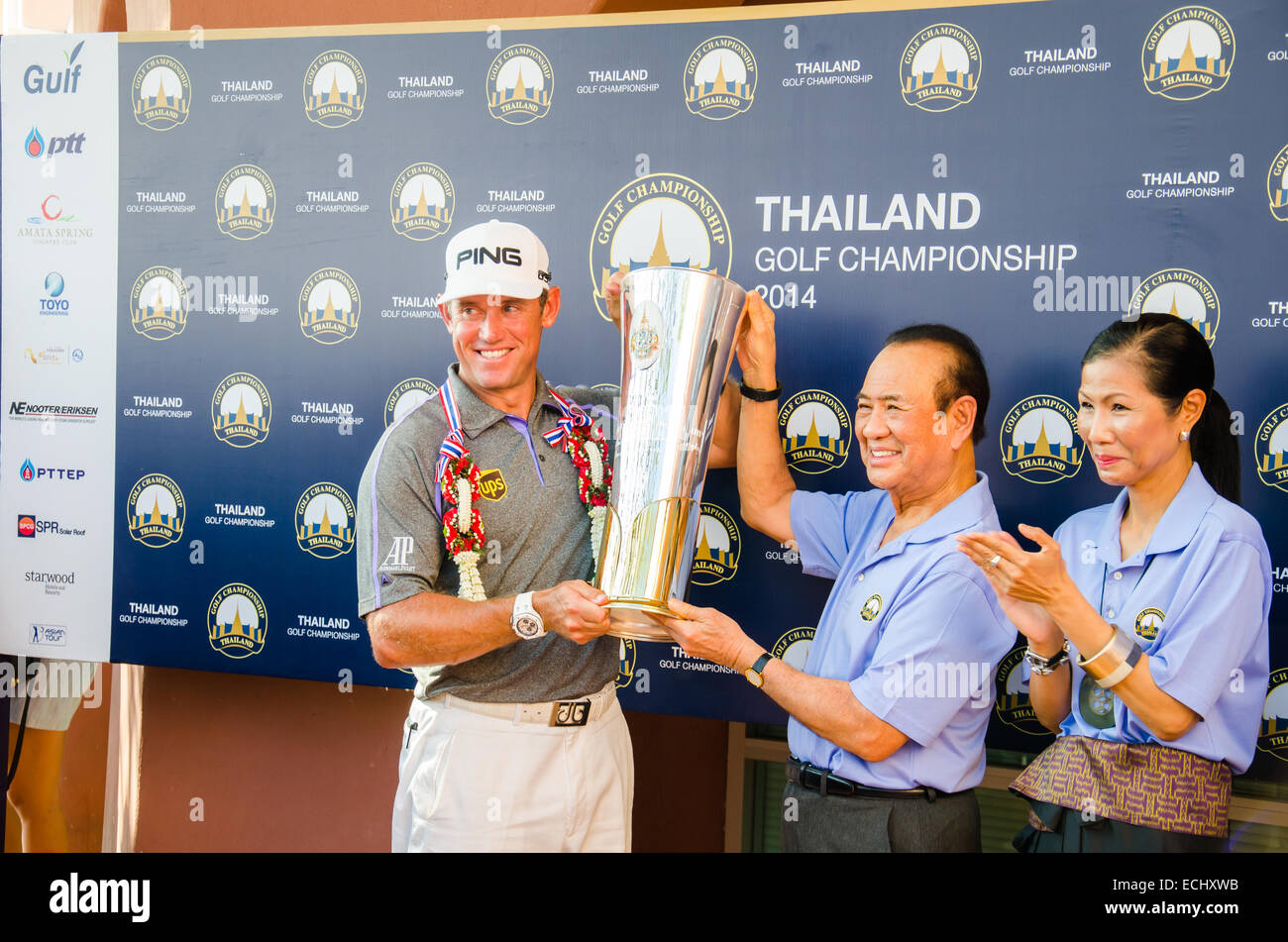 CHONBURI - 14 dicembre : Lee Westwood in Inghilterra è vincitore in Thailandia golf Championship 2014 (Professional golf tournament sul tour asiatico) all amata Spring Country Club su dicembre 14, 2014 in Chonburi, Thailandia. Foto Stock