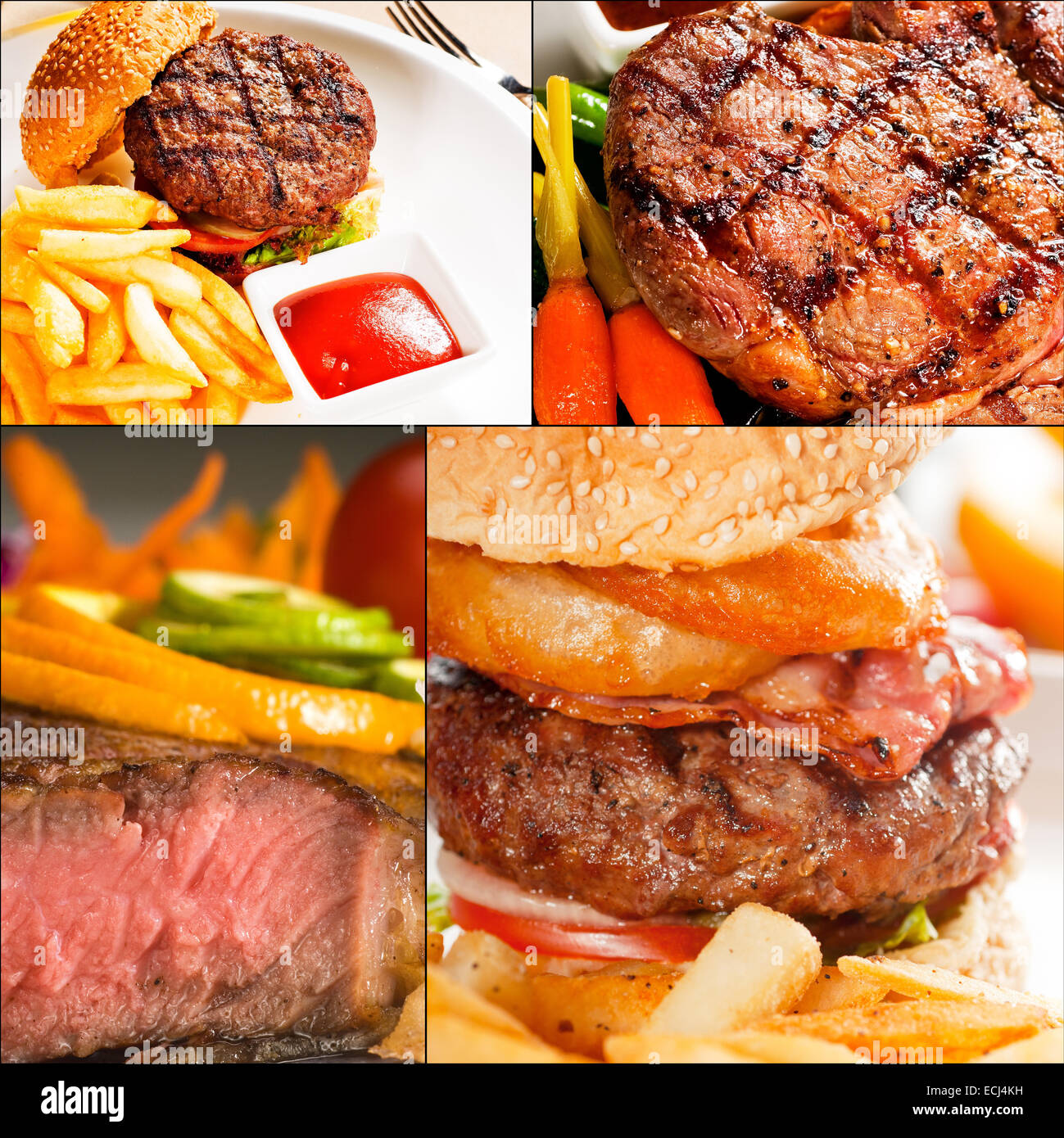Piatti a base di manzo composizione collage annidato sul telaio quadrato Foto Stock