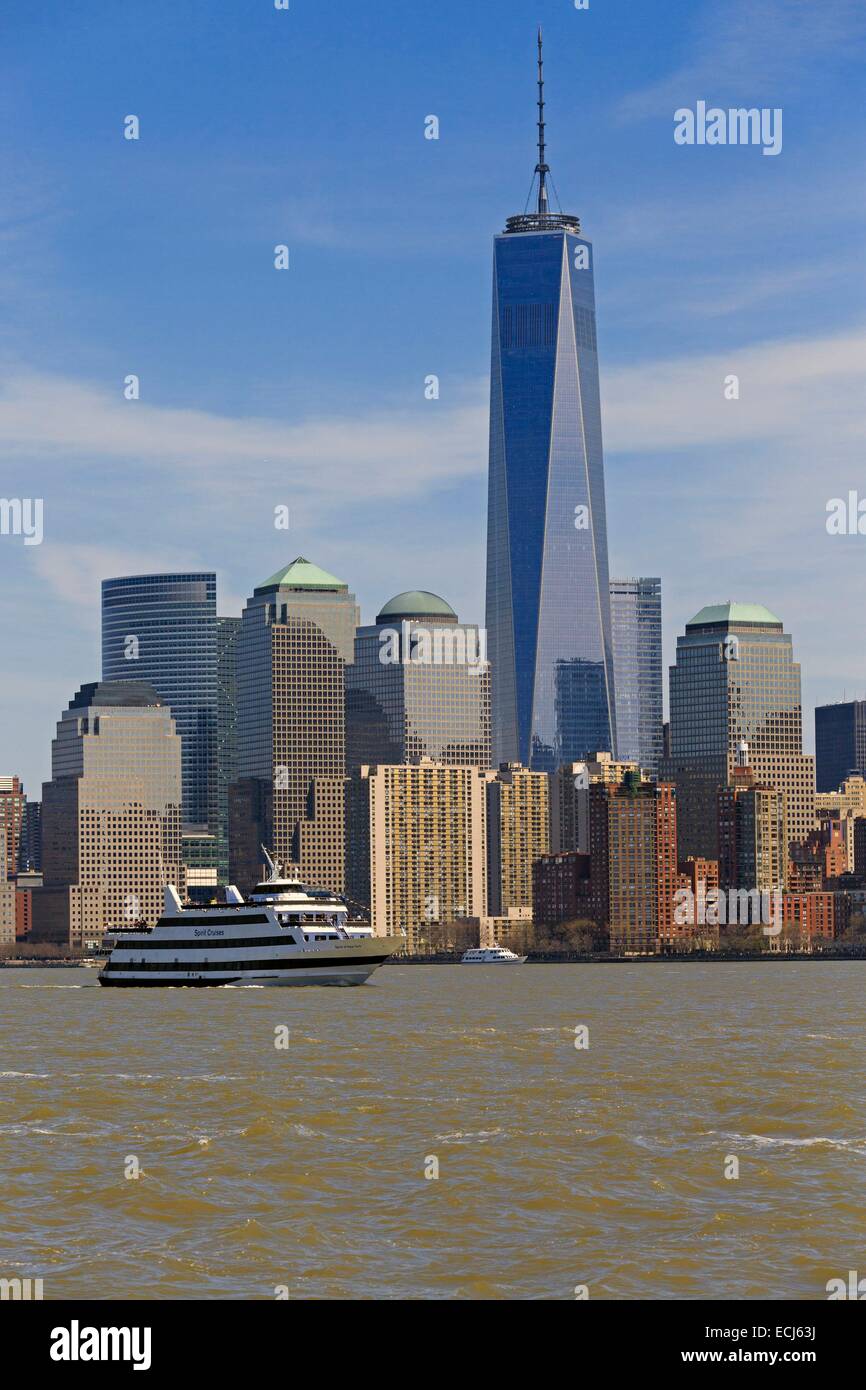 Stati Uniti, New York City, Manhattan, dal centro cittadino e la nuova torre One World Trade Center Foto Stock