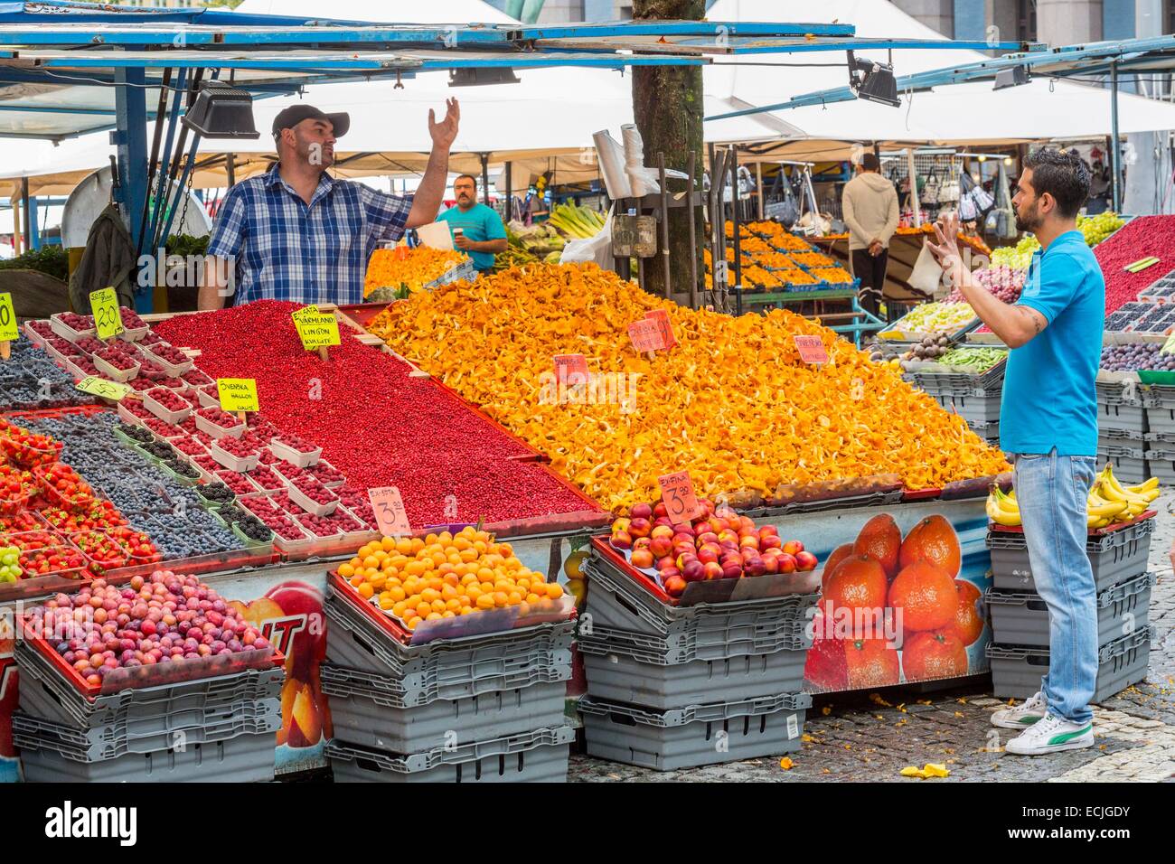 La Svezia, Stoccolma, Hotorget, giornaliera di frutta e verdura, il mercato dei fiori Foto Stock