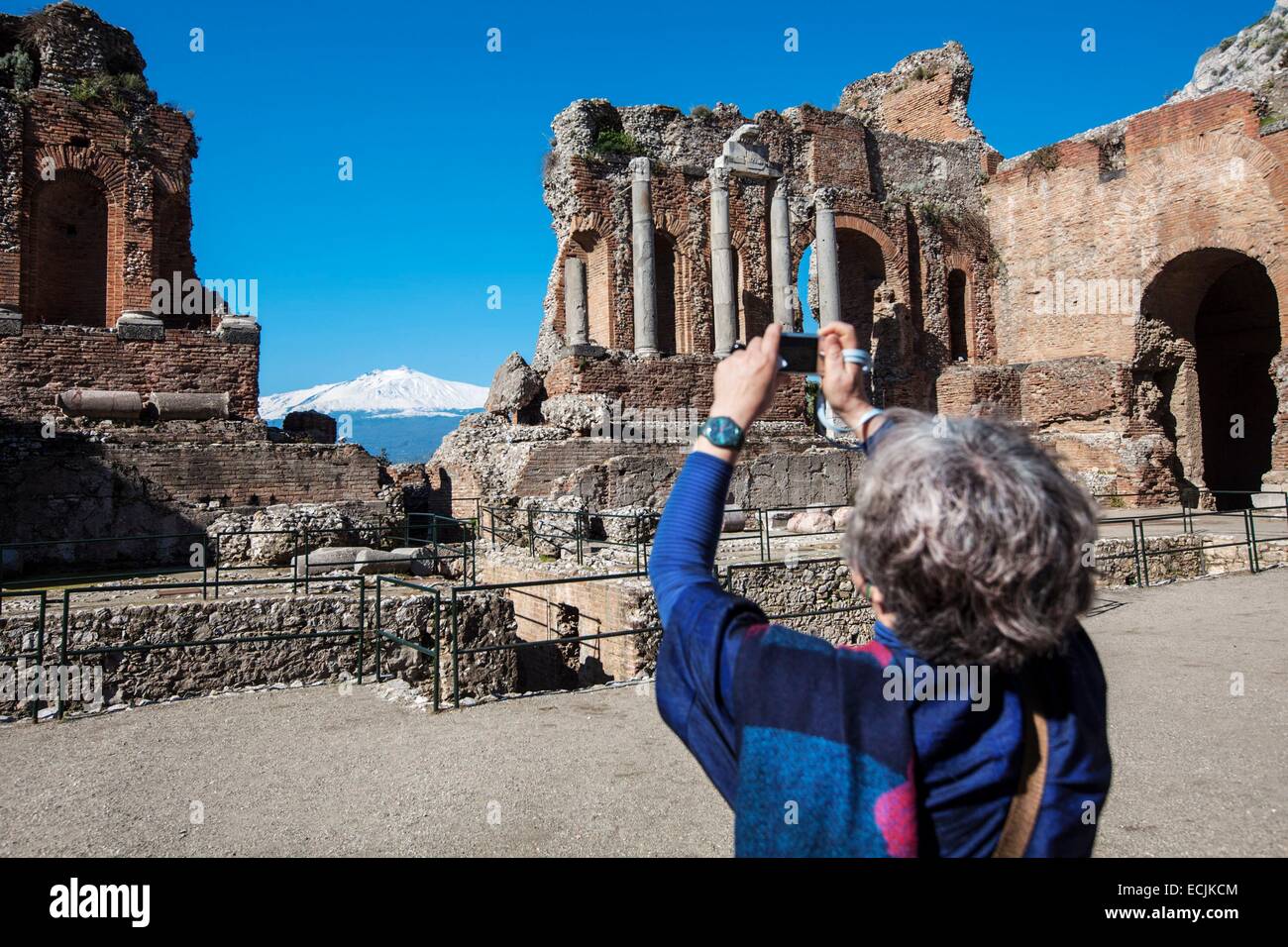 L'Italia, sicilia, Taormina, il teatro dell'antichità greco-romana Foto Stock