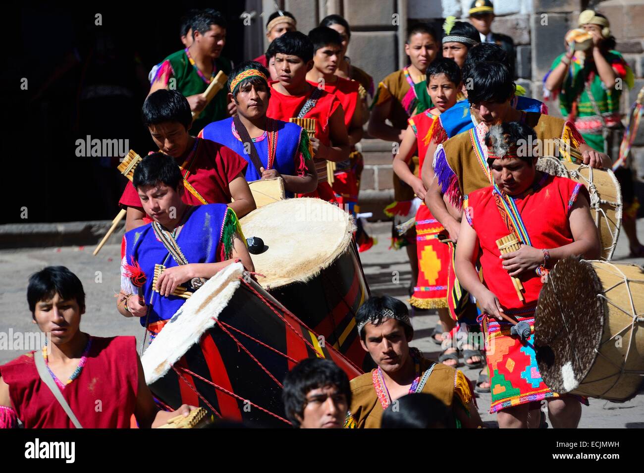 Il Perù, provincia di Cuzco, Cuzco, elencato come patrimonio mondiale dall UNESCO, Inti Raymi, Festival del Sole, un importante celebrazione Inca che si svolge ogni anno a giugno 24 nel centro storico e Saqsayhuaman, segnando il solstizio d'inverno e l'inizio del co Foto Stock