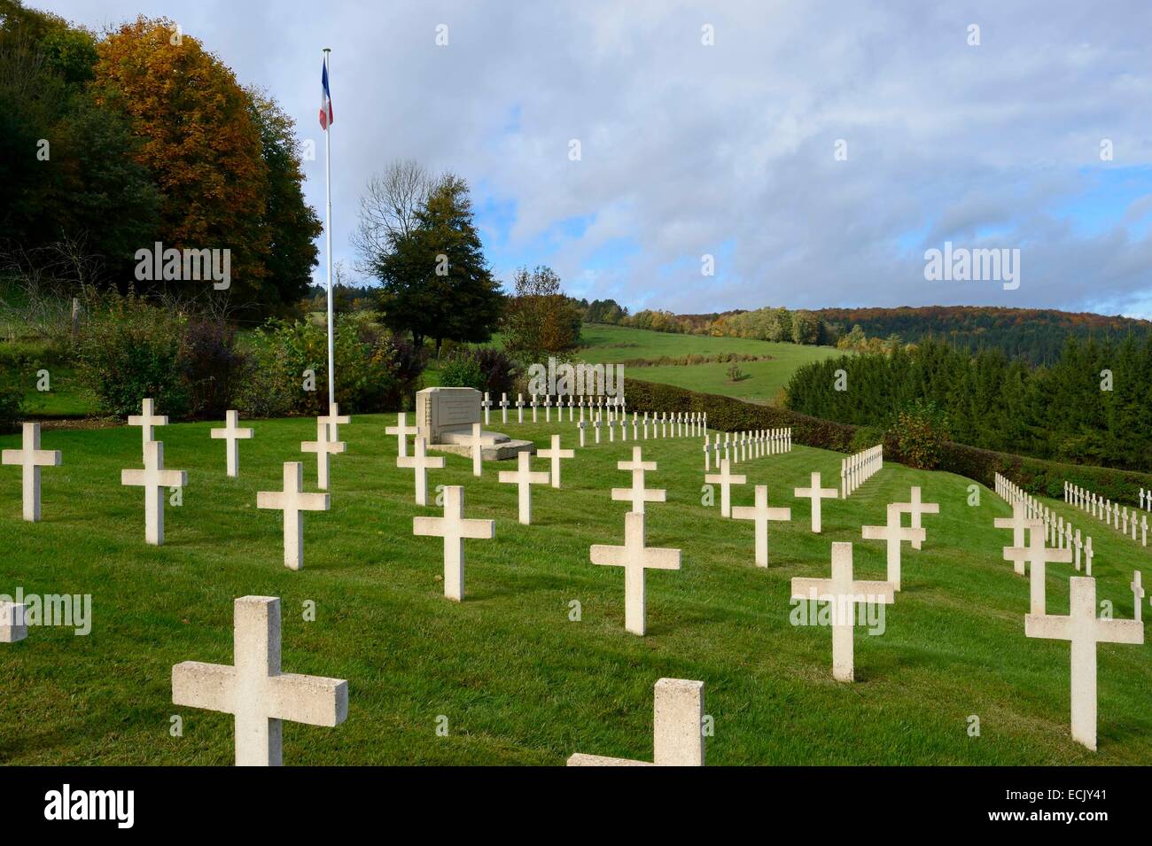 Francia, Meuse, Lorraine Parco Regionale, Cotes de Meuse, Saint Remy la Calonne, cimitero nazionale dove lo scrittore Alain Fournier poggia Foto Stock