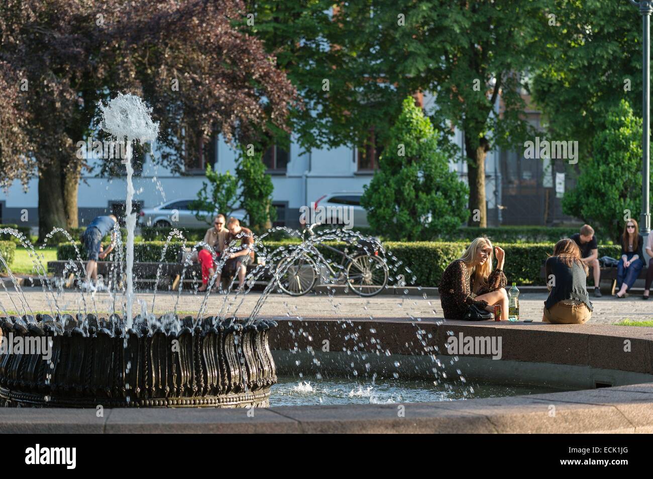 La lettonia, Vidzeme, Riga, capitale europea della cultura 2014, centro storico sono classificati come patrimonio mondiale dall'UNESCO, il parco di Esplanade Foto Stock