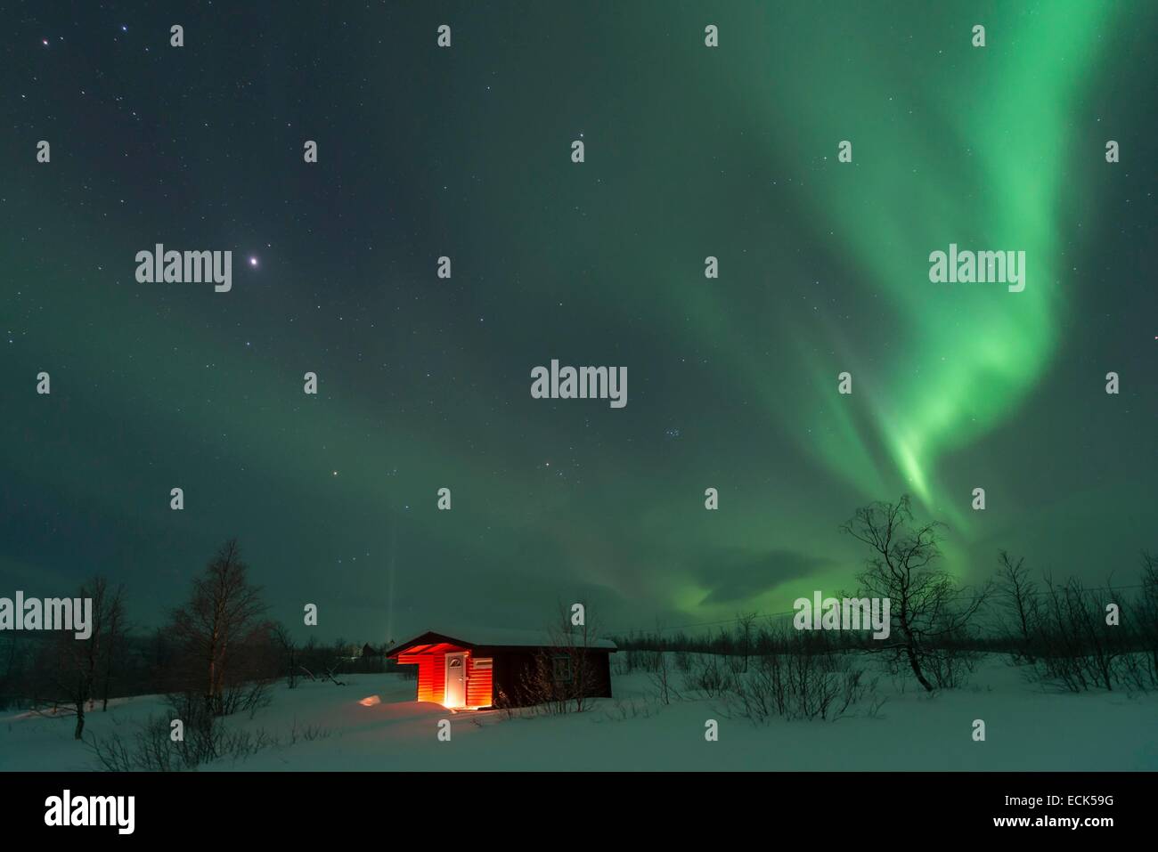 La Svezia, la Lapponia Norrbotten, GΣllivare, Northern Light in Lapponia svedese vicino Nikkaluokta Foto Stock