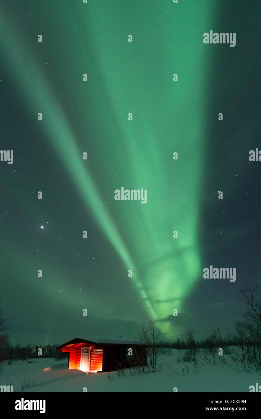 La Svezia, la Lapponia Norrbotten, GΣllivare, Northern Light in Lapponia svedese vicino Nikkaluokta Foto Stock
