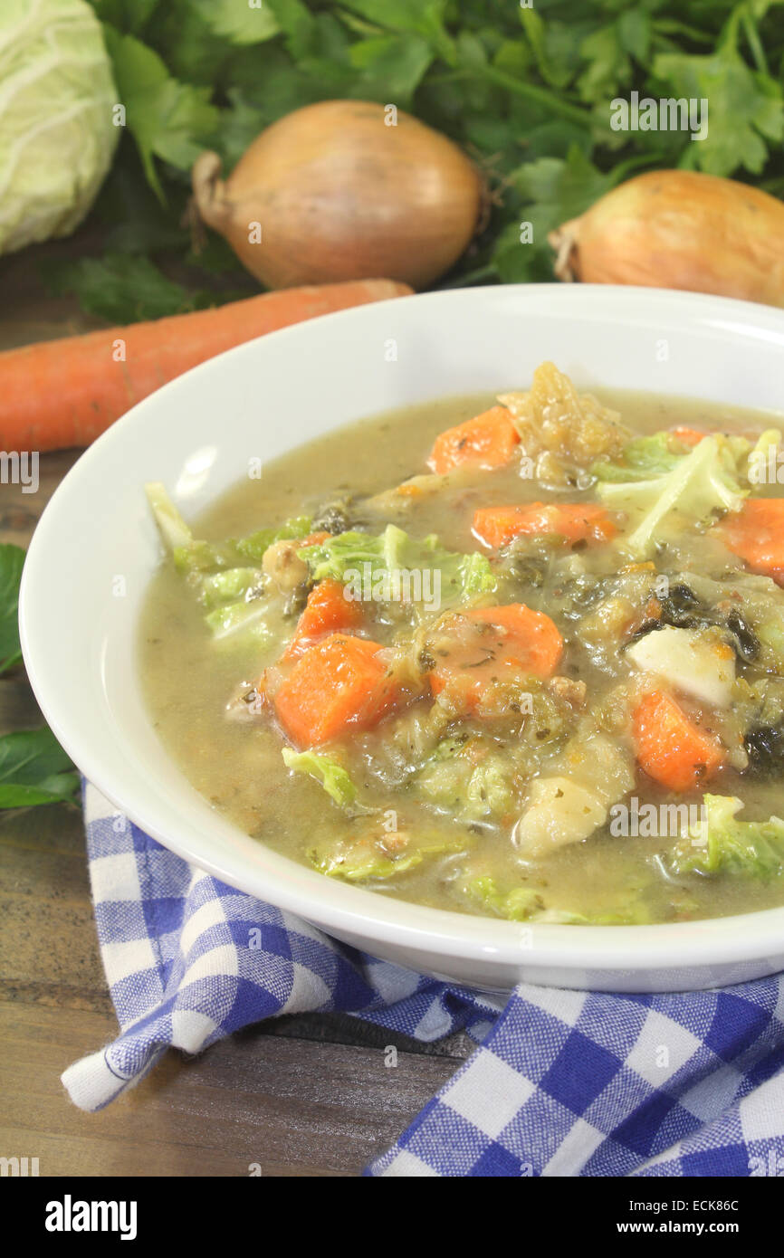Cavolo verza stufato di carne con verdure Foto Stock