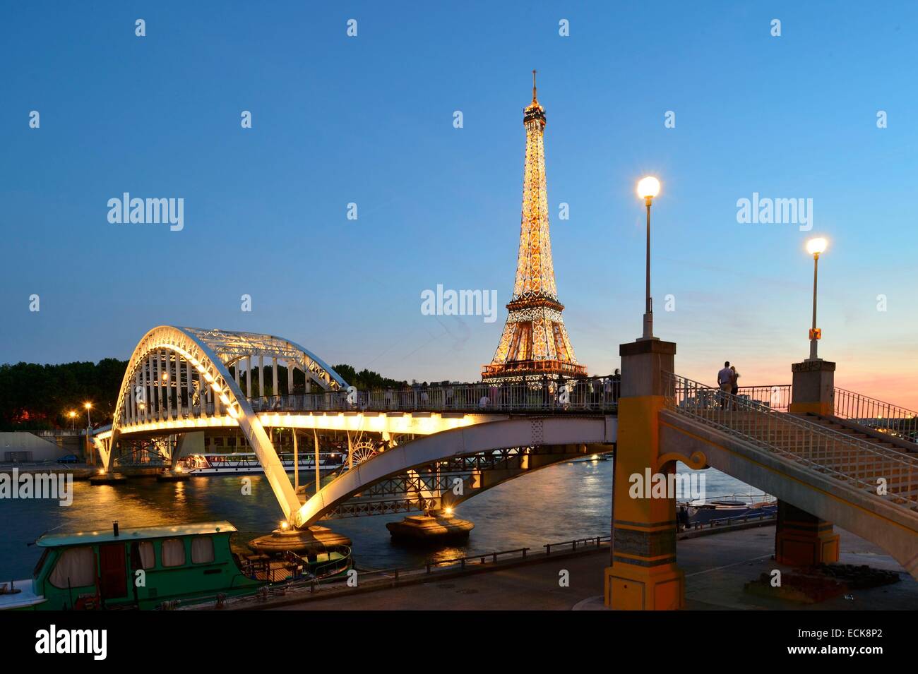 Francia, Parigi, zona elencata come patrimonio mondiale dall' UNESCO, passerella Debilly e illuminato la Torre Eiffel (⌐ SETE-luminarie Pierre Bideau Foto Stock