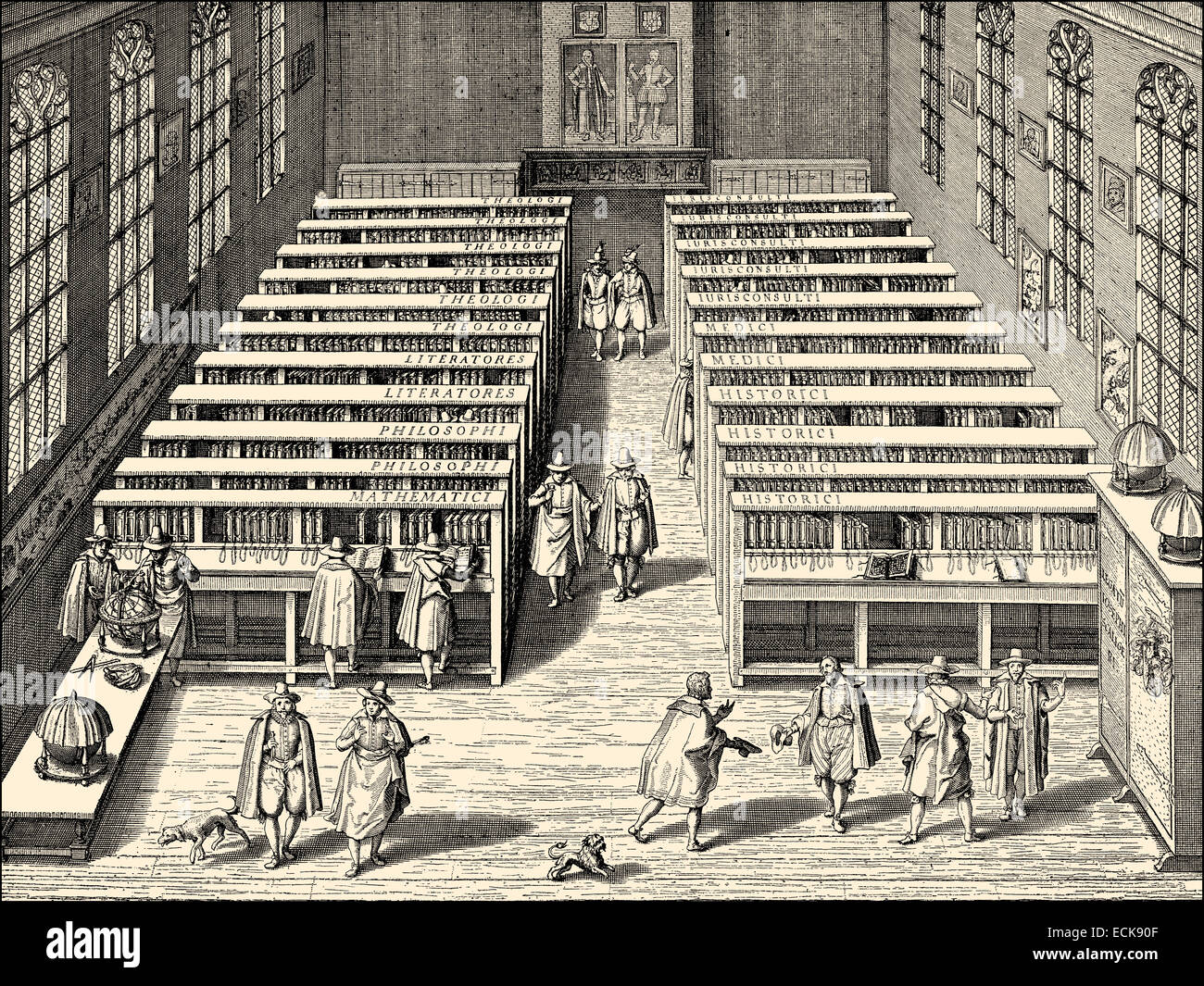 La biblioteca dell'Università di Leiden o Leida, secolo XVII, i Paesi Bassi, l'Europa, Die Bibliothek der Universität von Lei Foto Stock