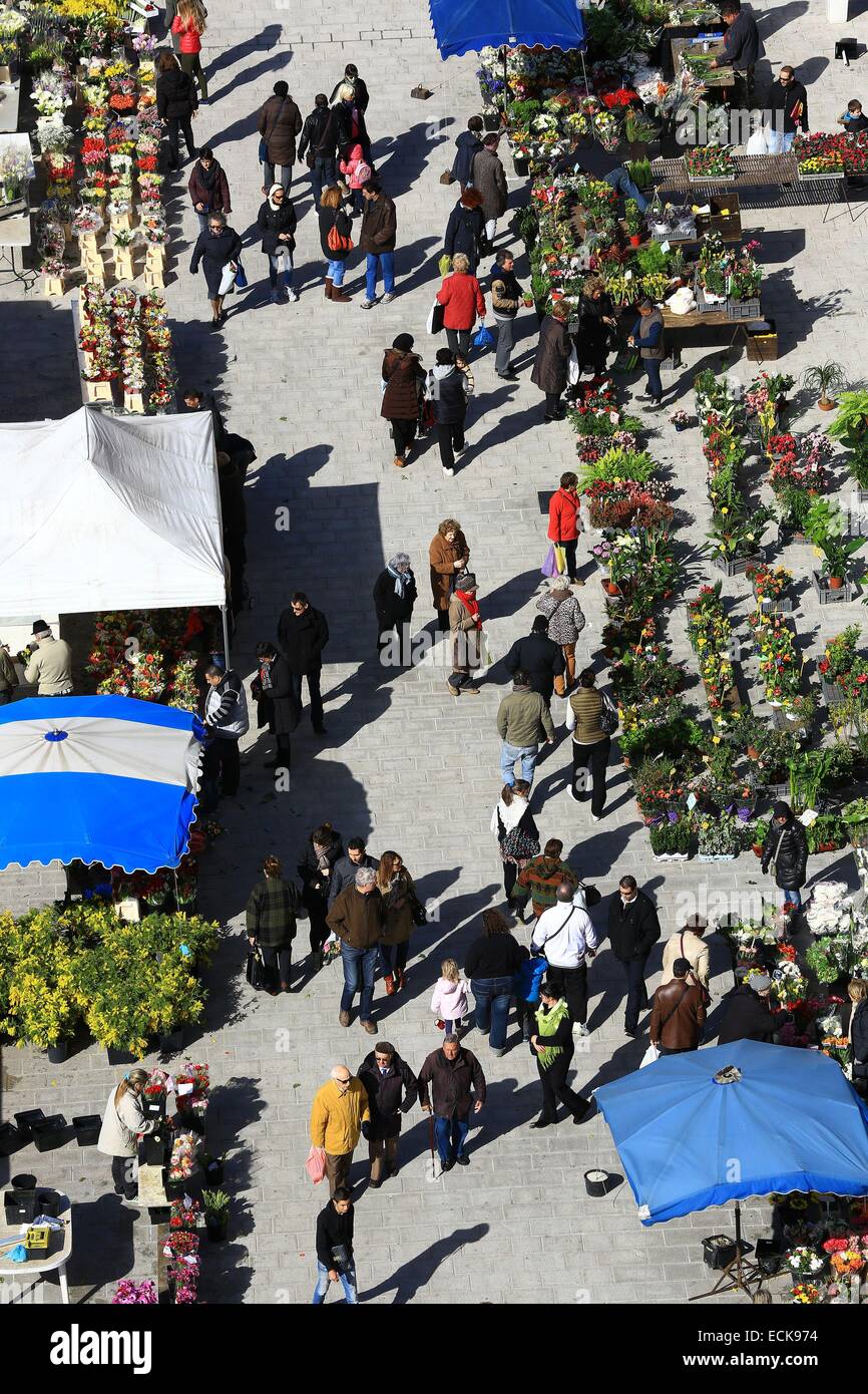 Francia, Bouches du Rhone, Marsiglia Vieux Port, porta dock, il mercato dei fiori di sabato Foto Stock