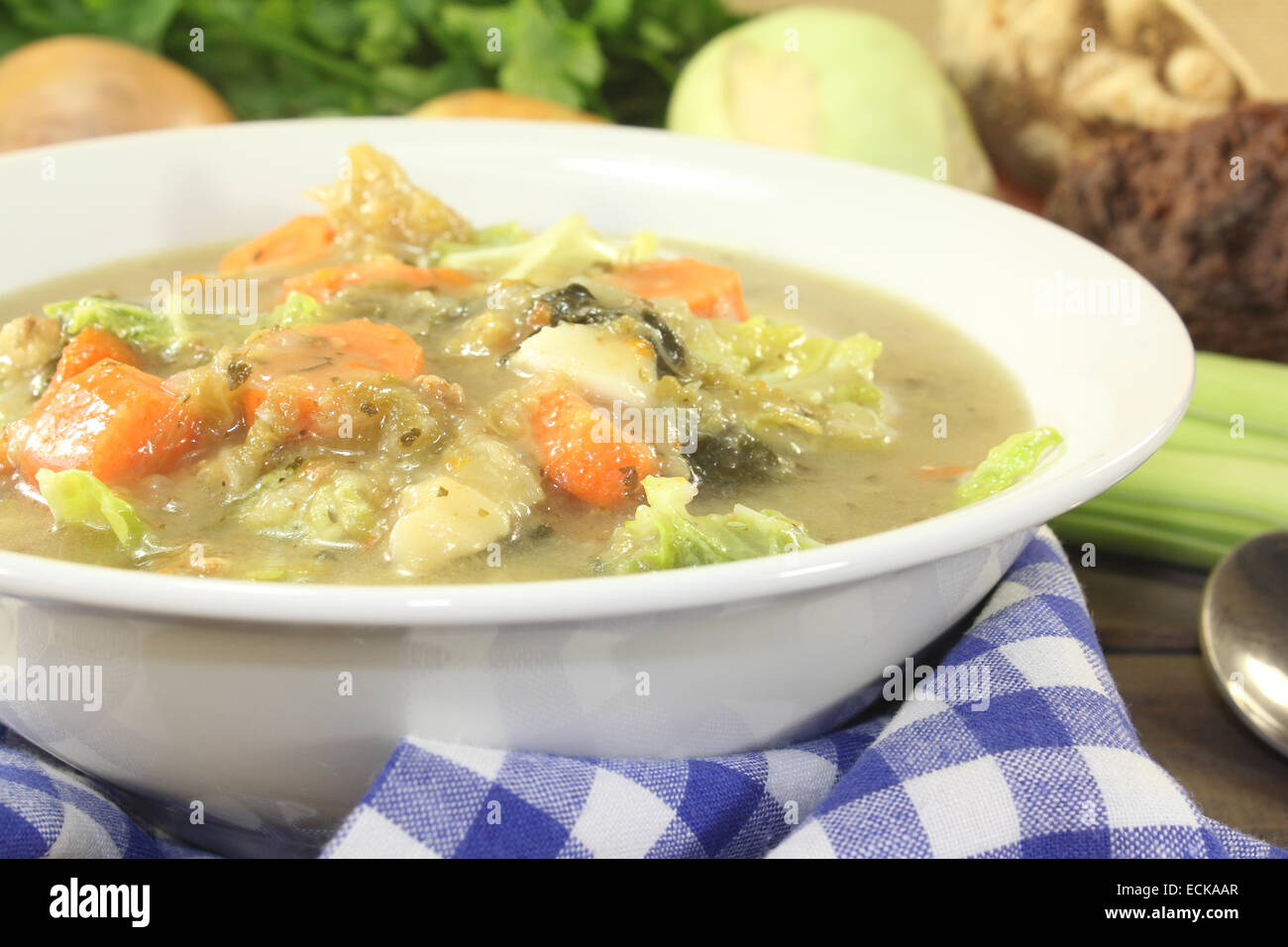 Hot cavolo verza stufato di carne con verdure Foto Stock