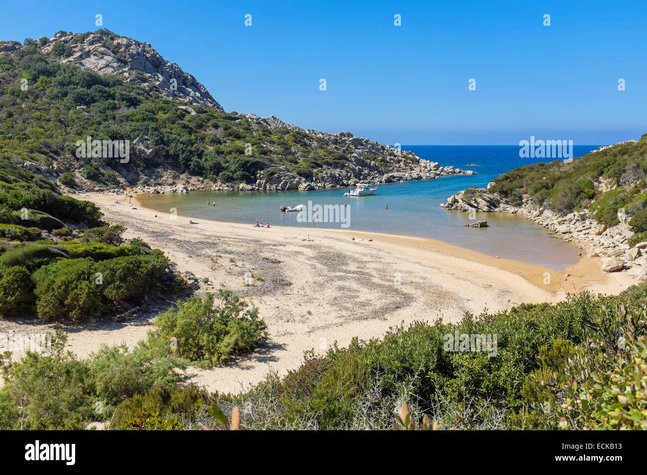 In Francia, in Corse-du-Sud, Belvedere-Campomoro, Campomoro-Senetosa preservato sito naturale, Cala d'Accuda o Cala d'Agulia beach Foto Stock