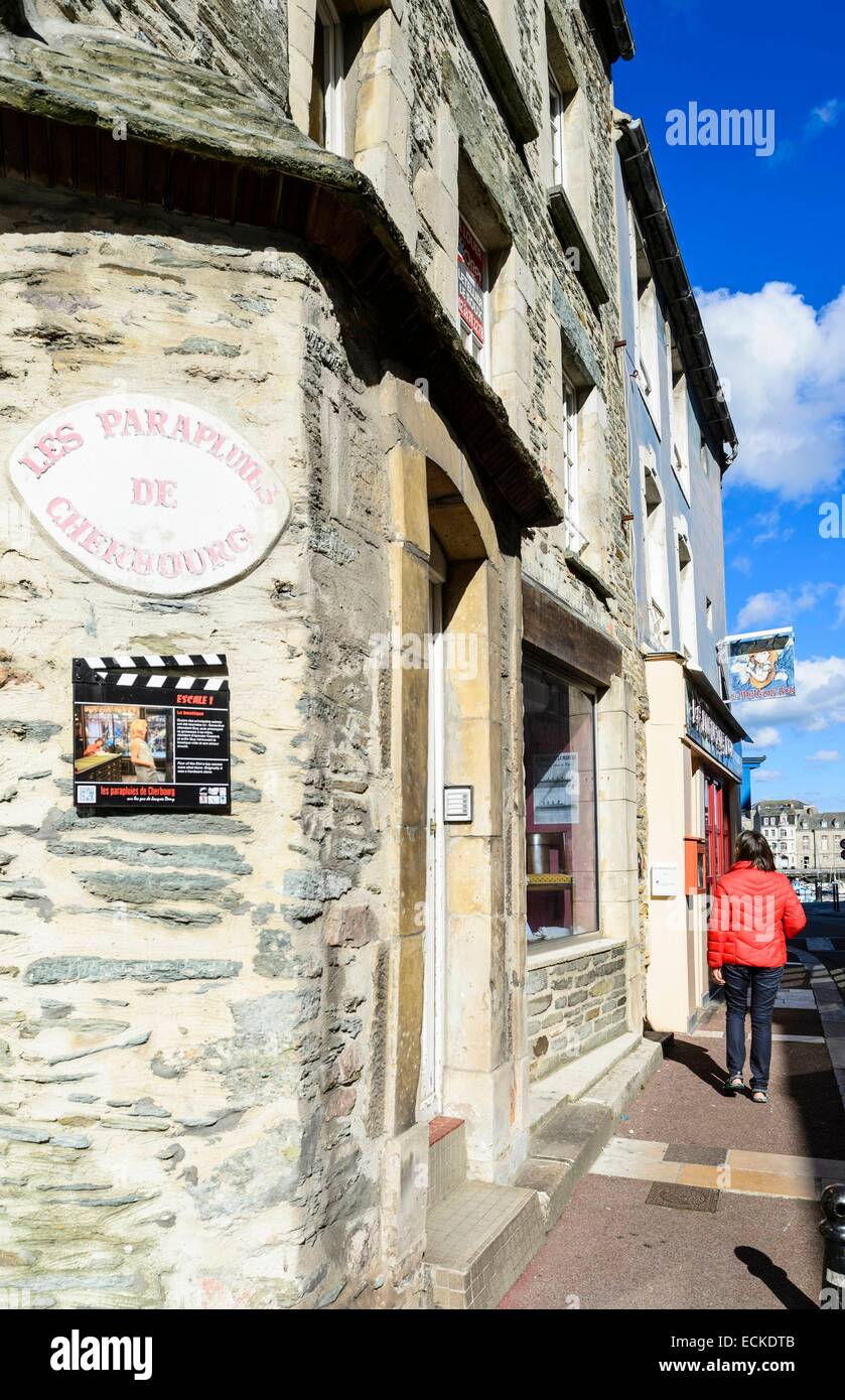 Francia, Manche, Cotentin, Cherbourg, location del film di Les Parapluies de Cherbourg Foto Stock