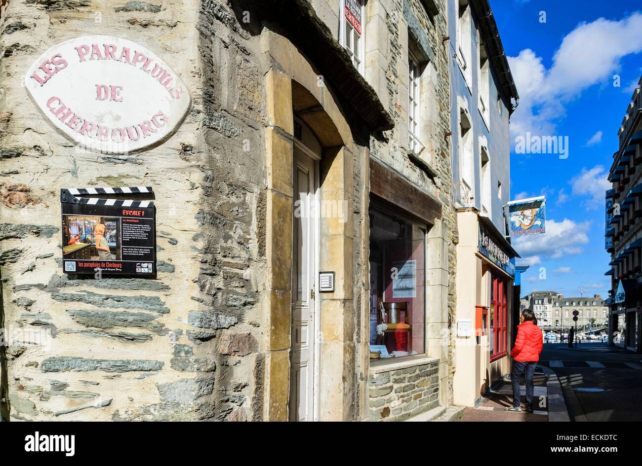 Francia, Manche, Cotentin, Cherbourg, location del film di Les Parapluies de Cherbourg Foto Stock